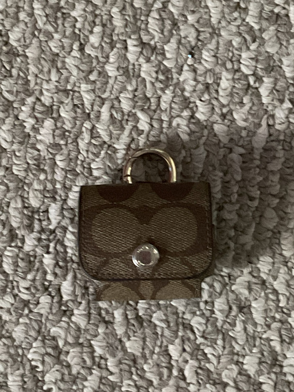 Coach Brown Signature Air Pod Pouch with Ring
